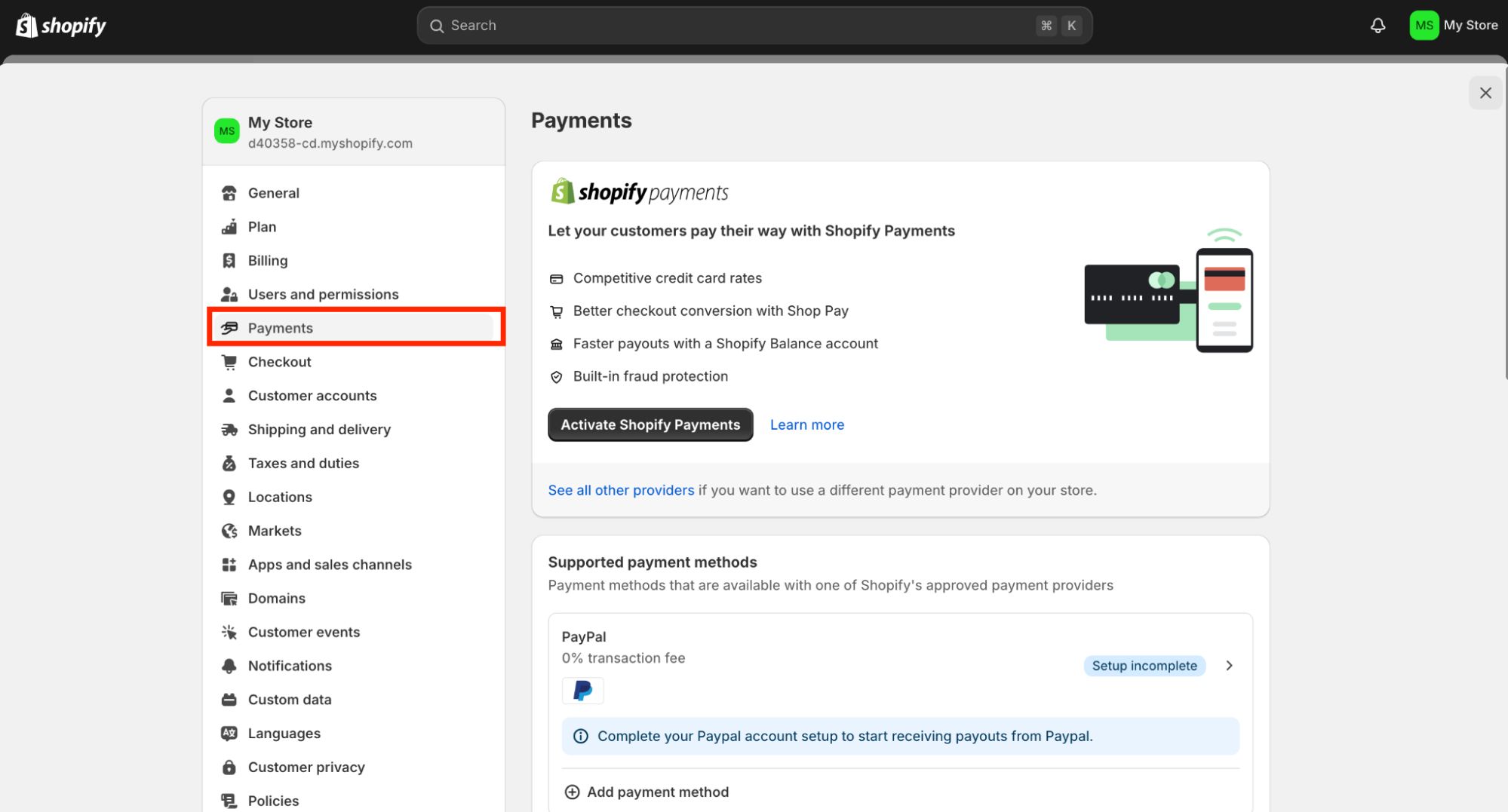 Setting up payments and shipping - payments