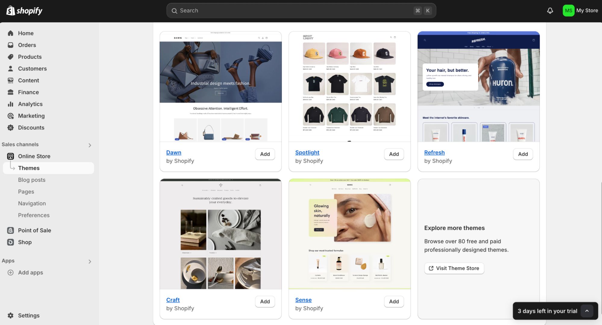 Choosing a Shopify theme - theme preview